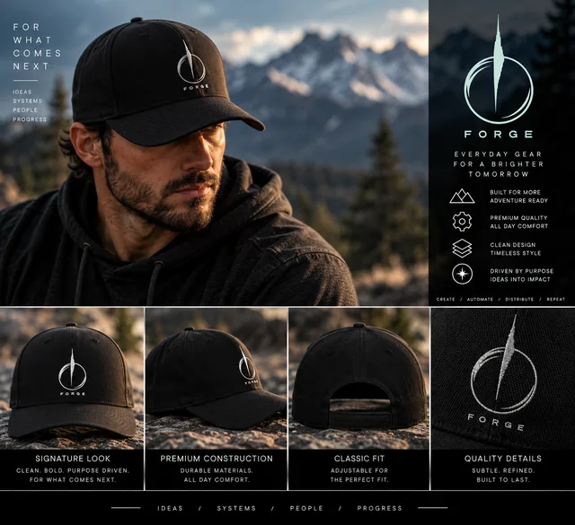 Black FORGE cap with a white embroidered pulse logo.